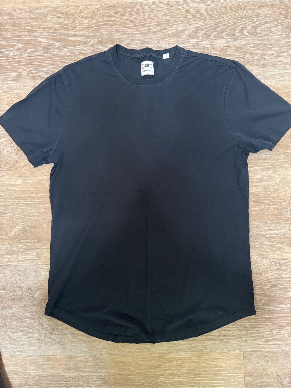 Cuts Clothing: Men’s Curve-Hem Neck T-Shirt - Black. Size Medium